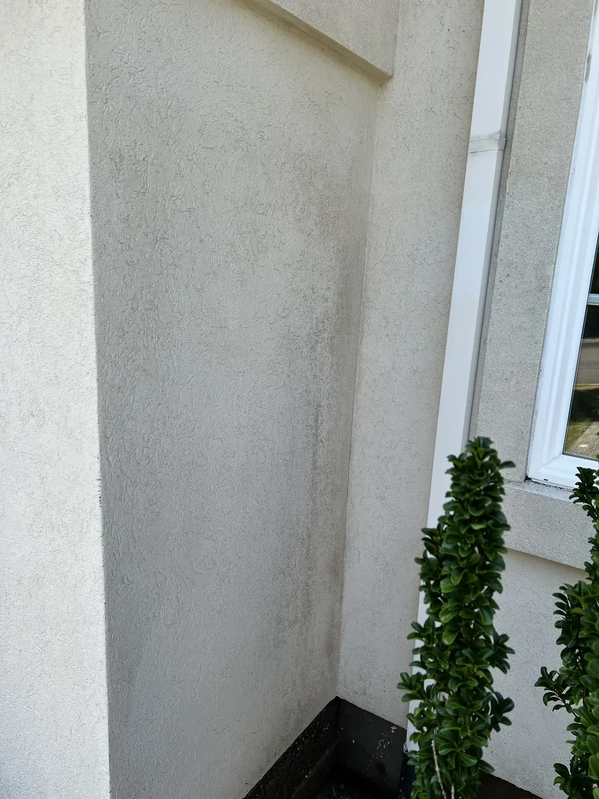 EIFS siding at the front entry after low-pressure soft washing