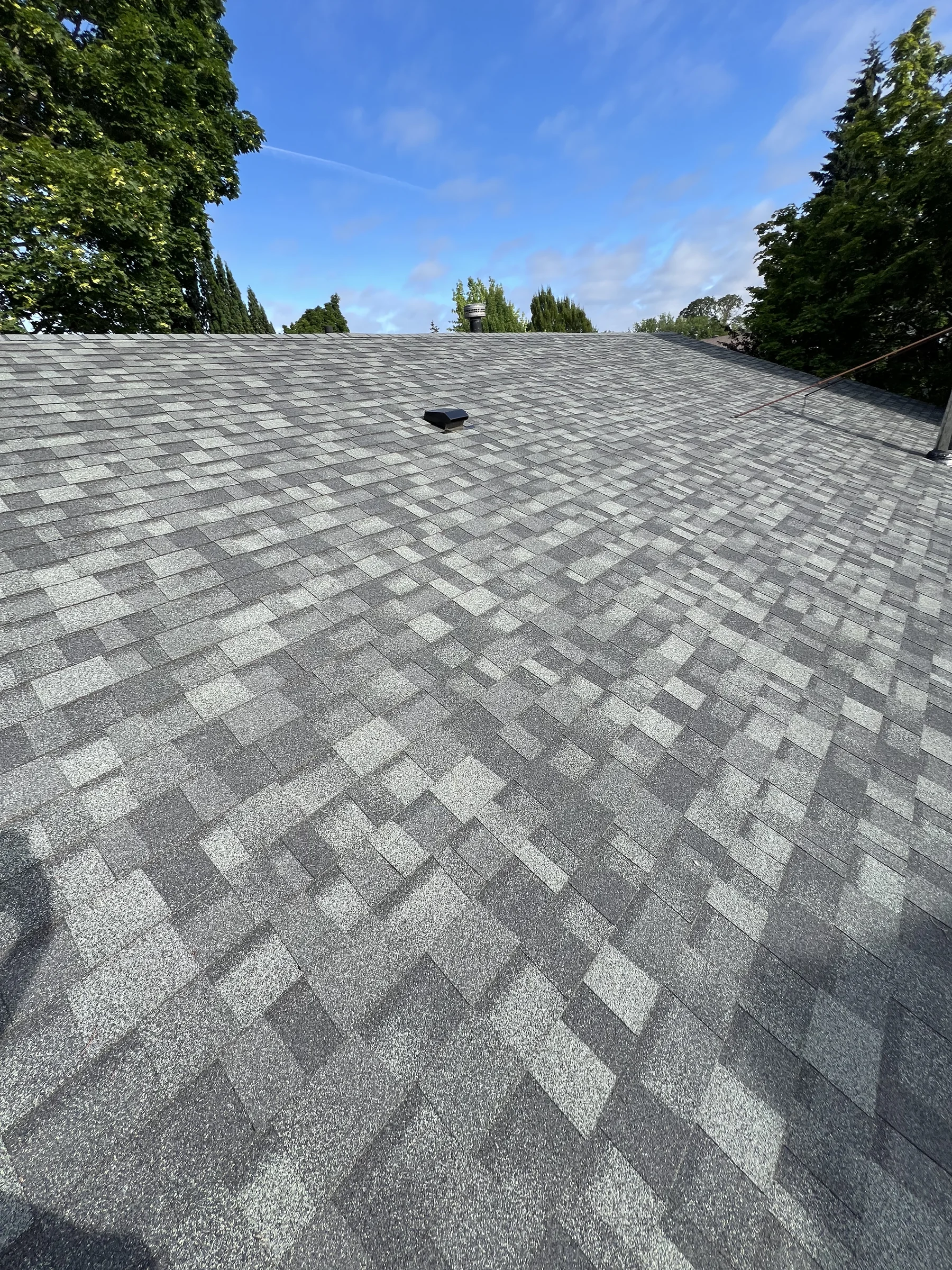 Clean asphalt shingle roof plane after Beaverton roof moss treatment service