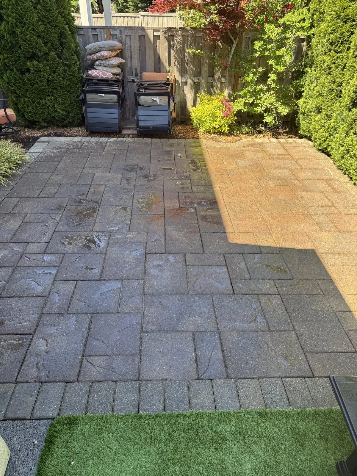 Back paver patio after surface cleaning in Forest Grove Oregon