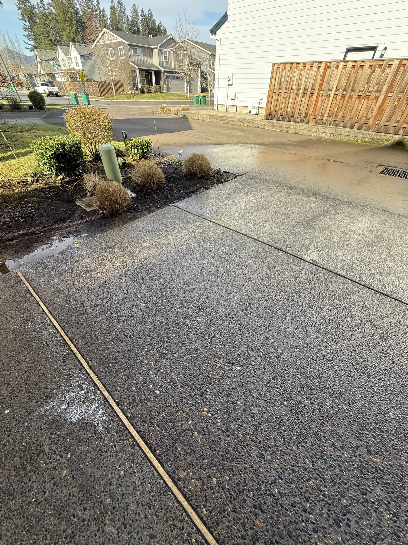 Forest Grove driveway curb approach after pressure washing with wet cleaned concrete