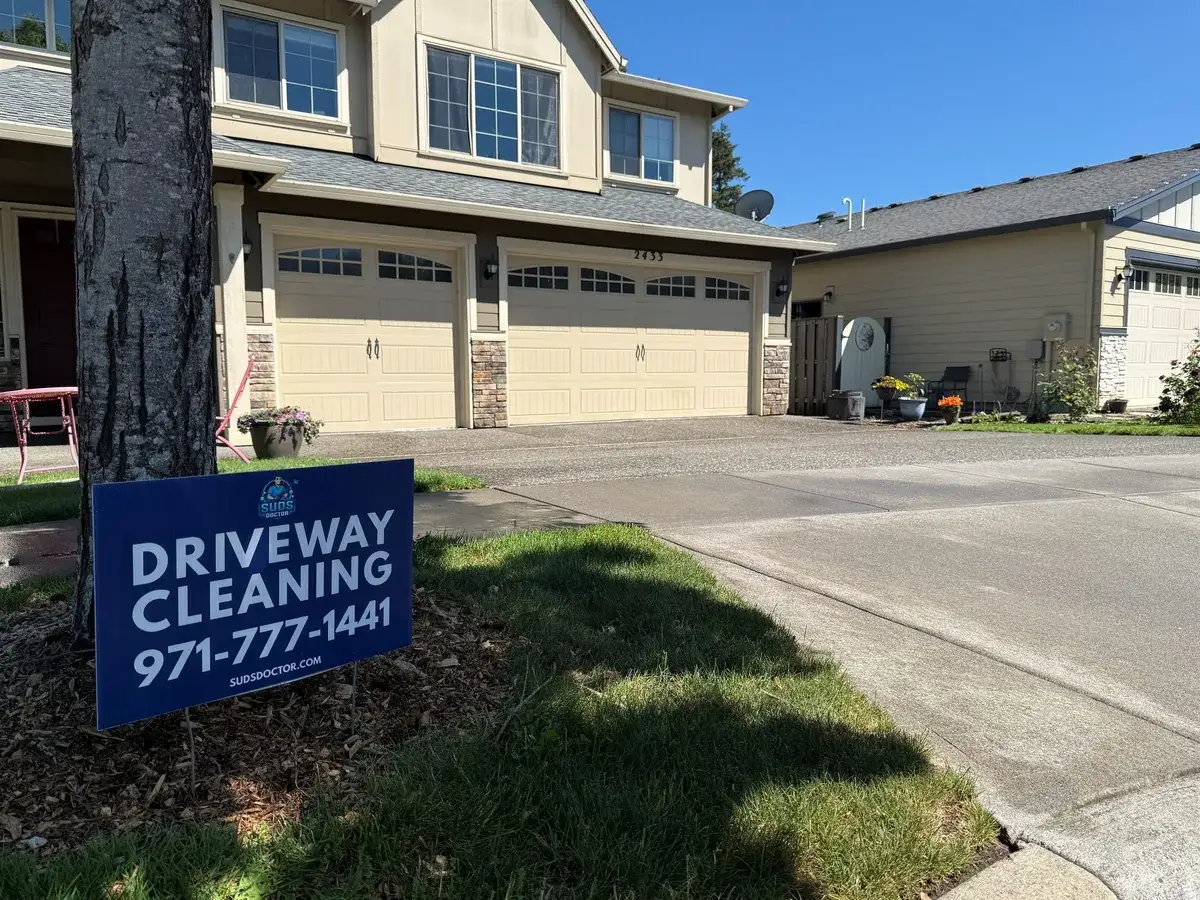 Clean residential driveway and walkway representative of Cedar Hills Oregon exterior cleaning
